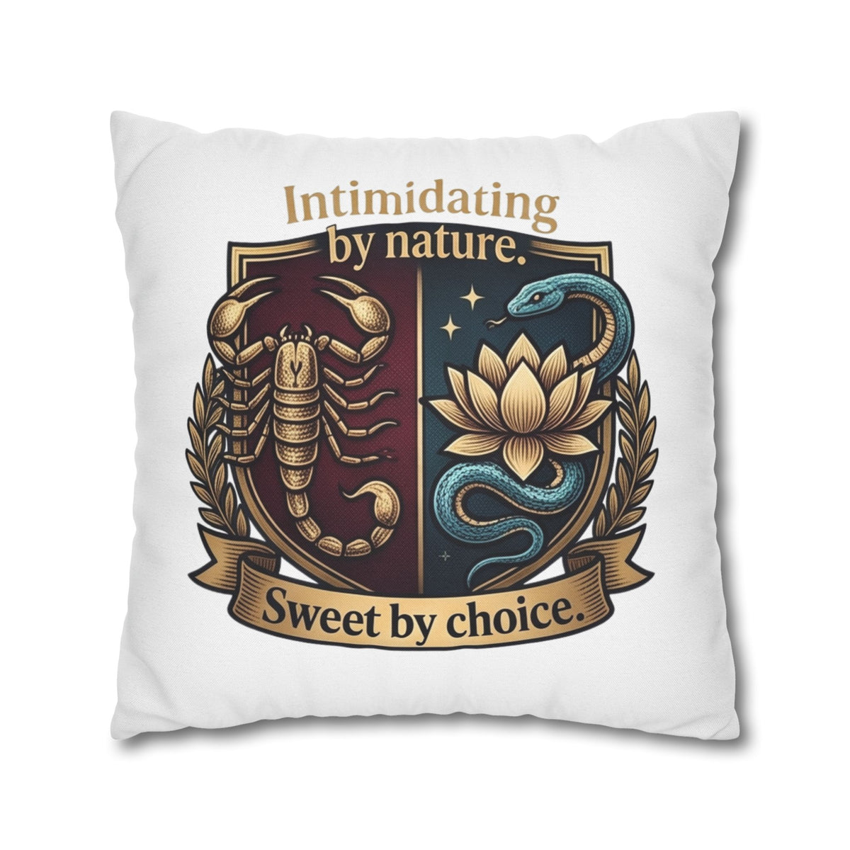 Scorpio Square Pillowcase: "Intimidating by Nature, Sweet by Choice" Scorpio Scorpion & Snake Floral Crest