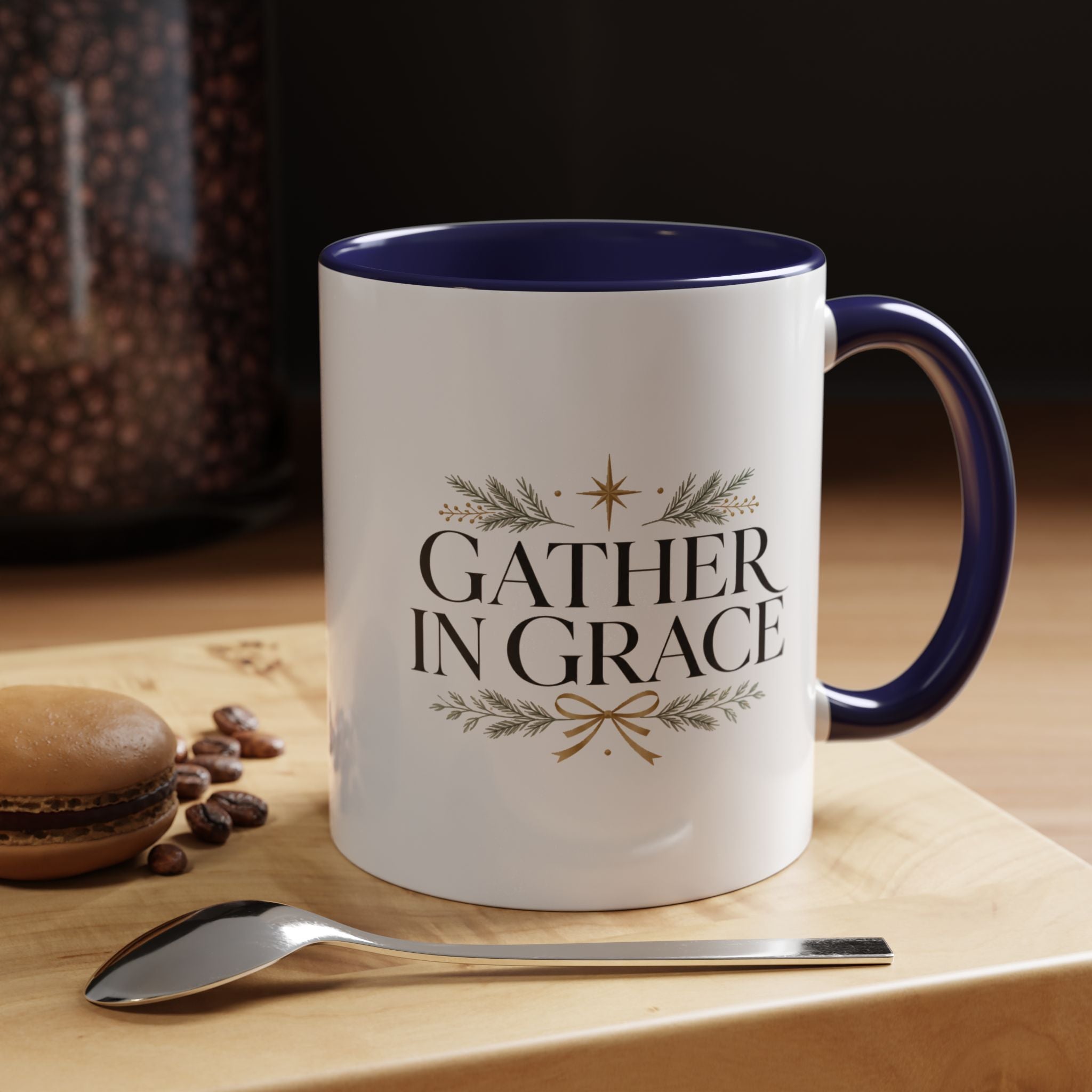 Christmas Gather in Grace Coffee Mug — Inspirational Holiday Accent Mug