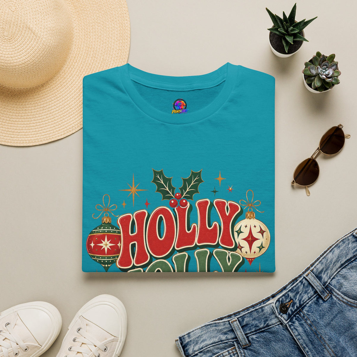 Holly Jolly Club Christmas T-Shirt — Retro Holiday Ornament Tee