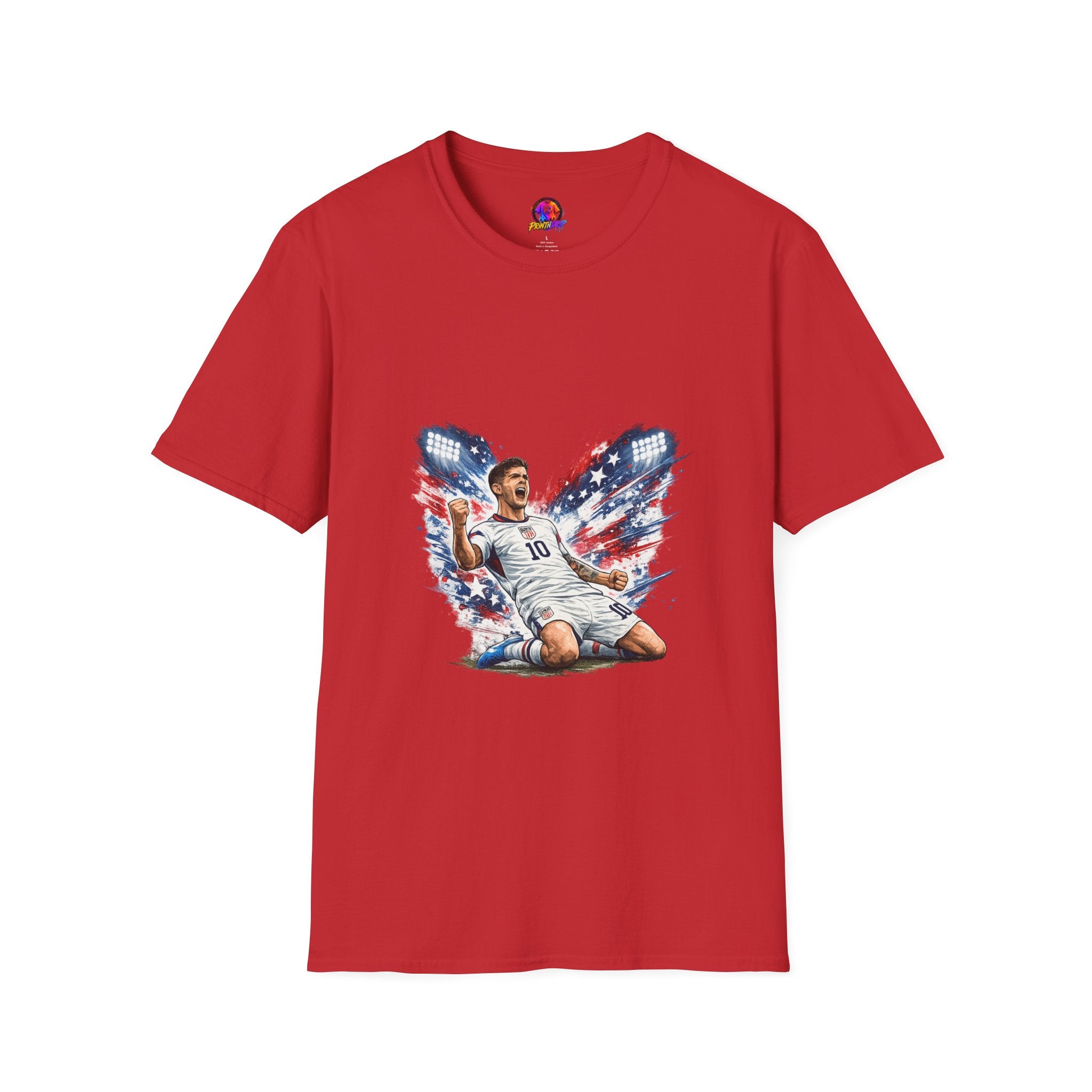 USA Soccer Player Flag T-Shirt — Patriotic Football Fan Tee