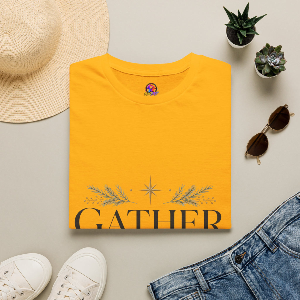 Gather in Grace T-Shirt — Elegant Holiday Floral Typography Tee