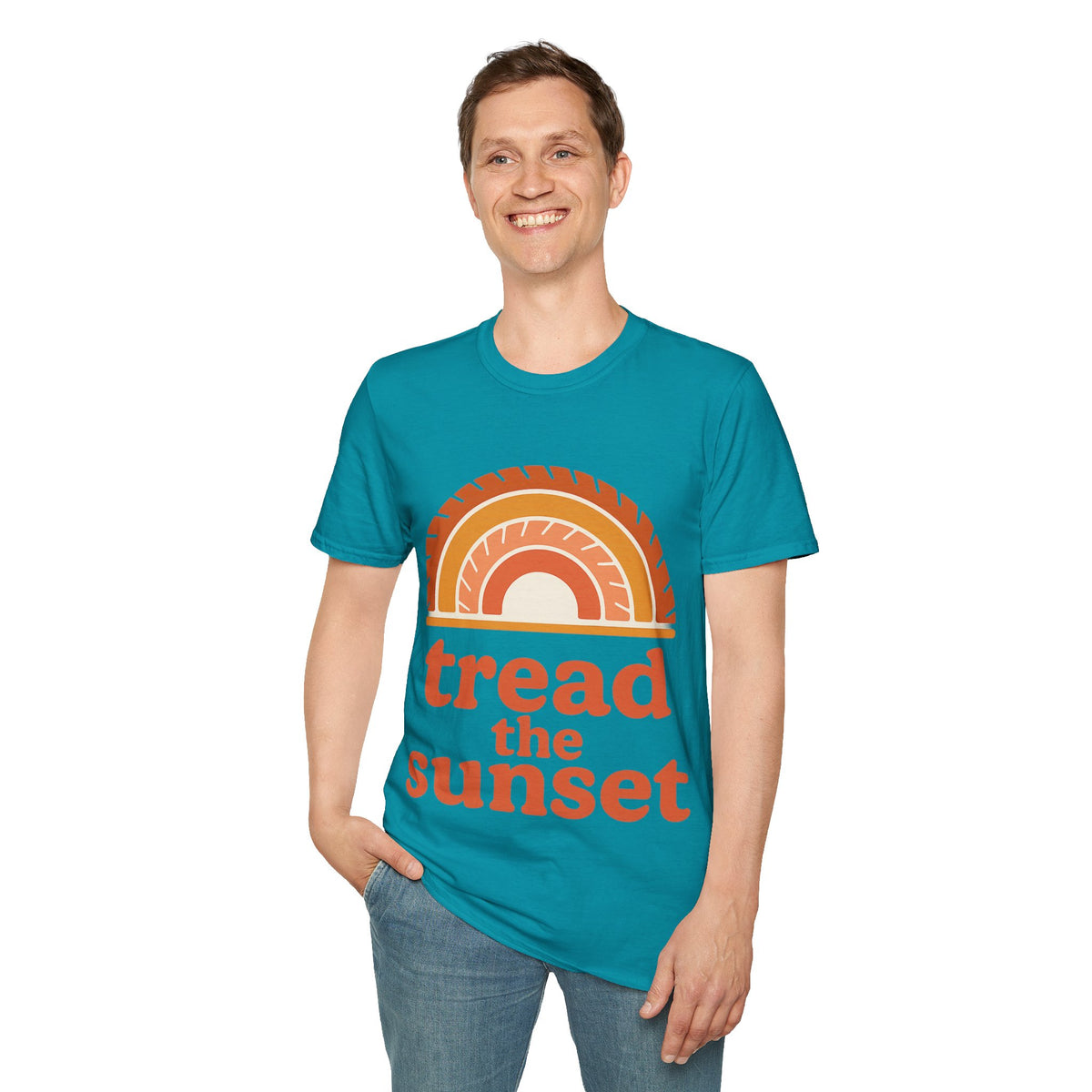 Tread The Sunset Boho Rainbow T-Shirt, Retro Wanderlust Hiking Outdoor Graphic Tee - Trending Now - September 2026