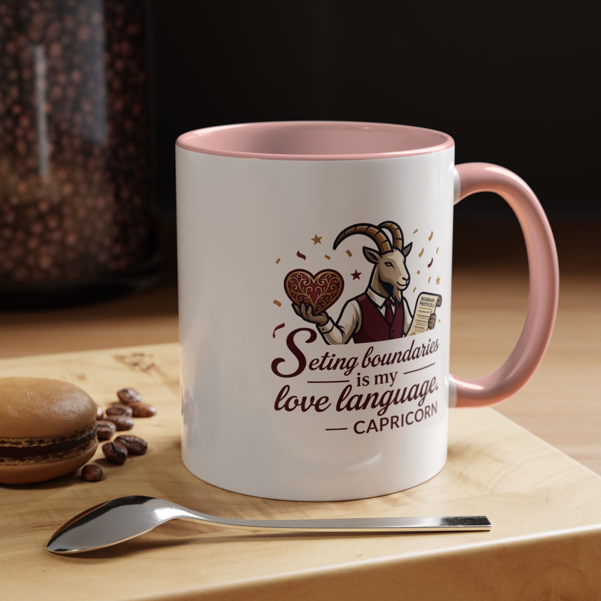 Capricorn Zodiac Coffee Mug — "Setting Boundaries Is My Love Language" Accent Mug