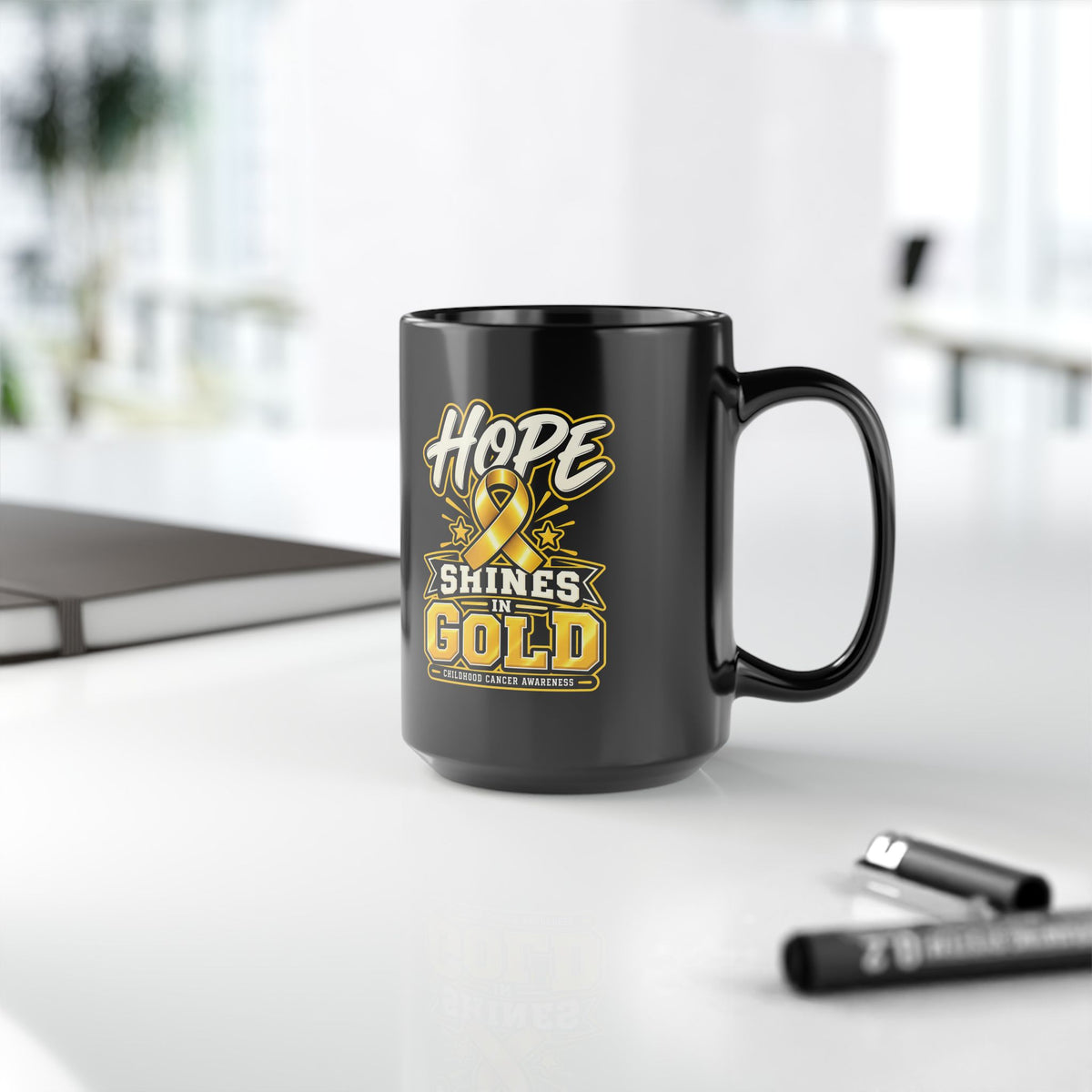 Hope Shines in Gold Awareness Mug — Childhood Cancer Support (11oz/15oz)