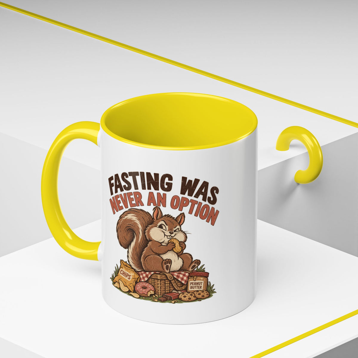 Funny And Witty "Fasting Was Never An Option" Accent Coffee Mug (11, 15oz)