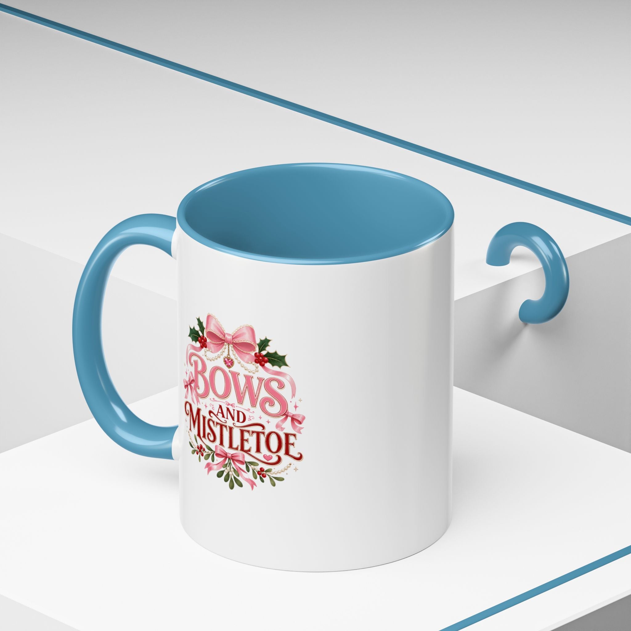 Bows and Mistletoe Accent Coffee Mug — Holiday Floral Christmas Coffee Cup