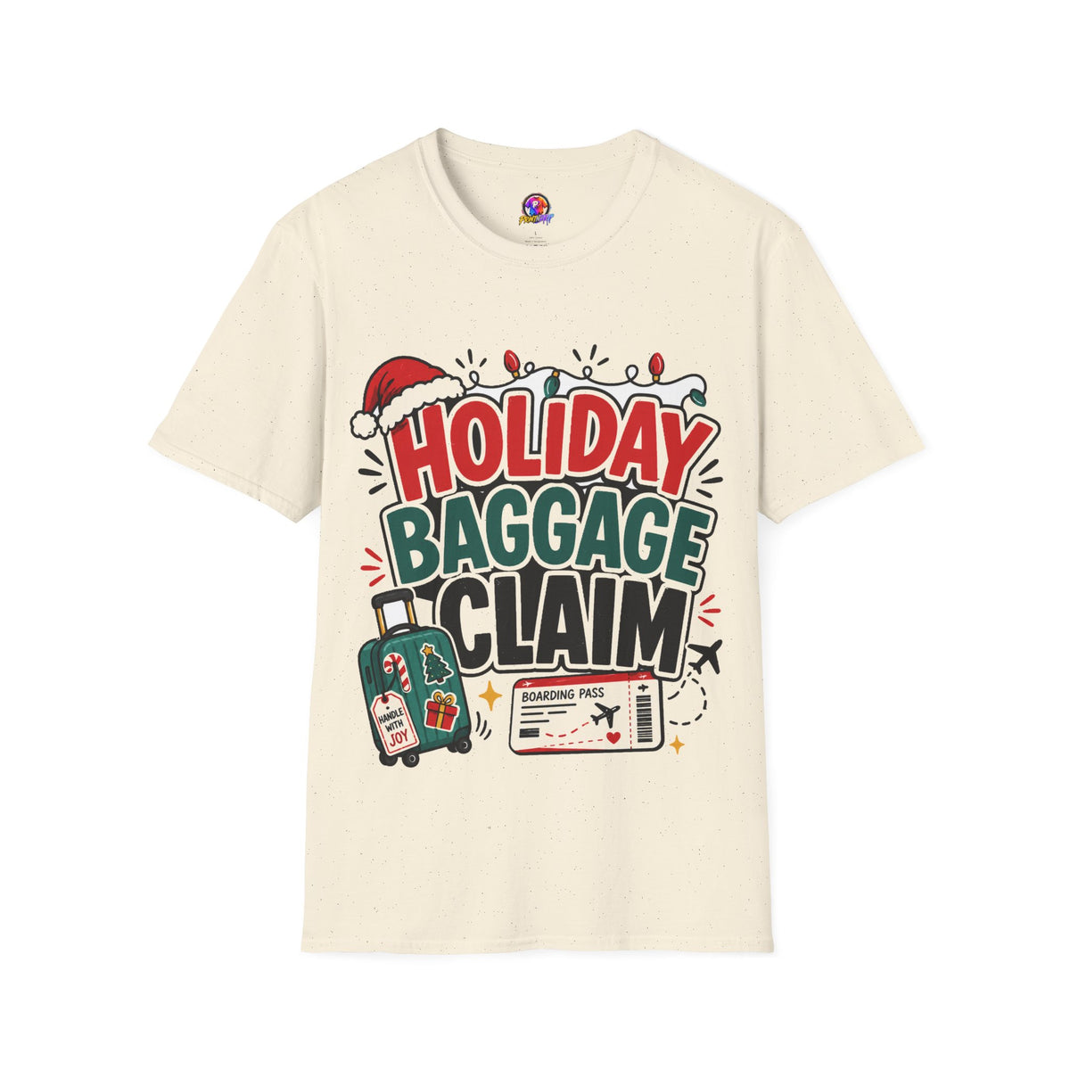 Holiday Baggage Claim T-Shirt — Funny Christmas Vacation Tee with Santa Hat & Lights