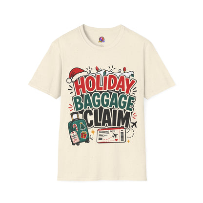 Holiday Baggage Claim T-Shirt — Funny Christmas Vacation Tee with Santa Hat & Lights