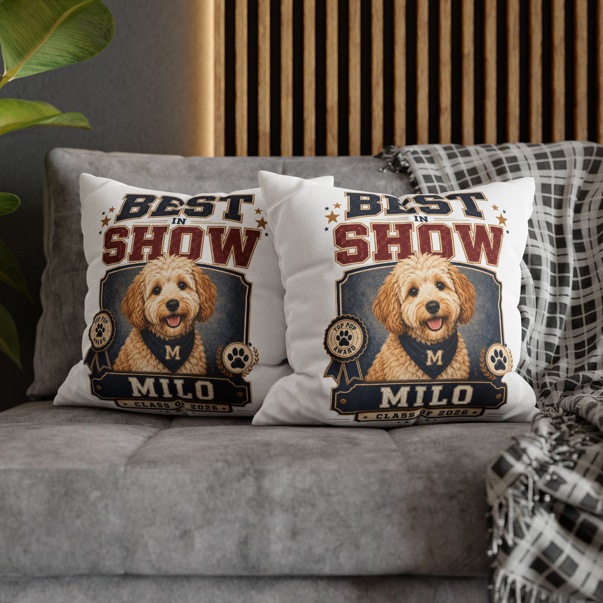 Best in Show Personalized Dog Pillowcase — Milo Class of 2026 Pet Decor Milo Bailey Dog Dad Mom