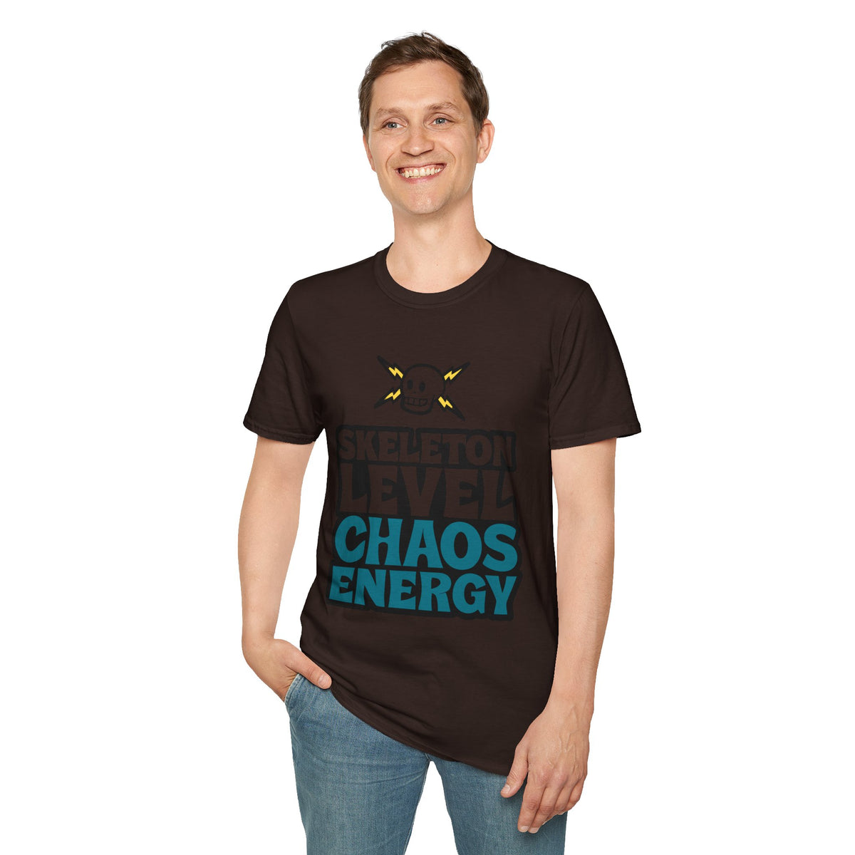 Skeleton Level Chaos Energy Teal Lightning Bolt T-Shirt - Edgy Alt Streetwear Graphic Tee - Trending Now - September 2026