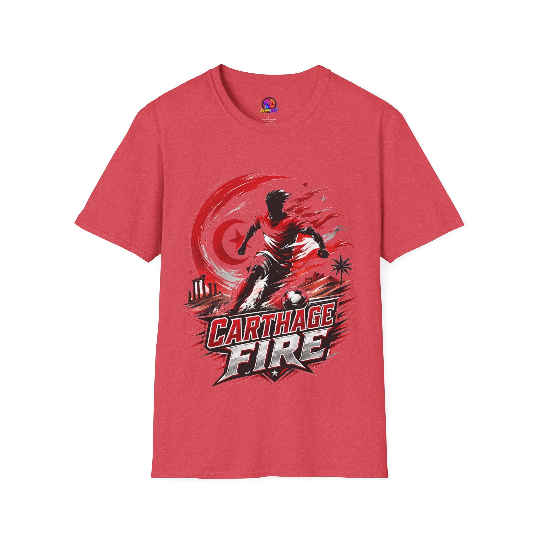 Tunisia Carthage Fire Soccer T-Shirt — Red Crescent Football Fan Tee