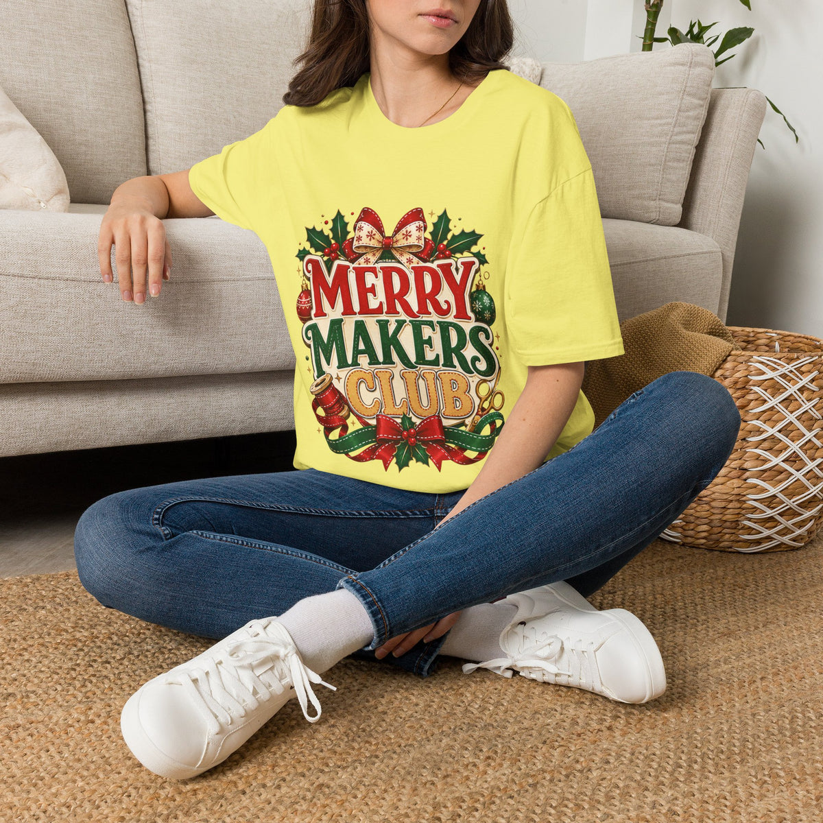 Merry Makers Club T-Shirt — Festive Christmas Holiday Tee with Holly & Bow