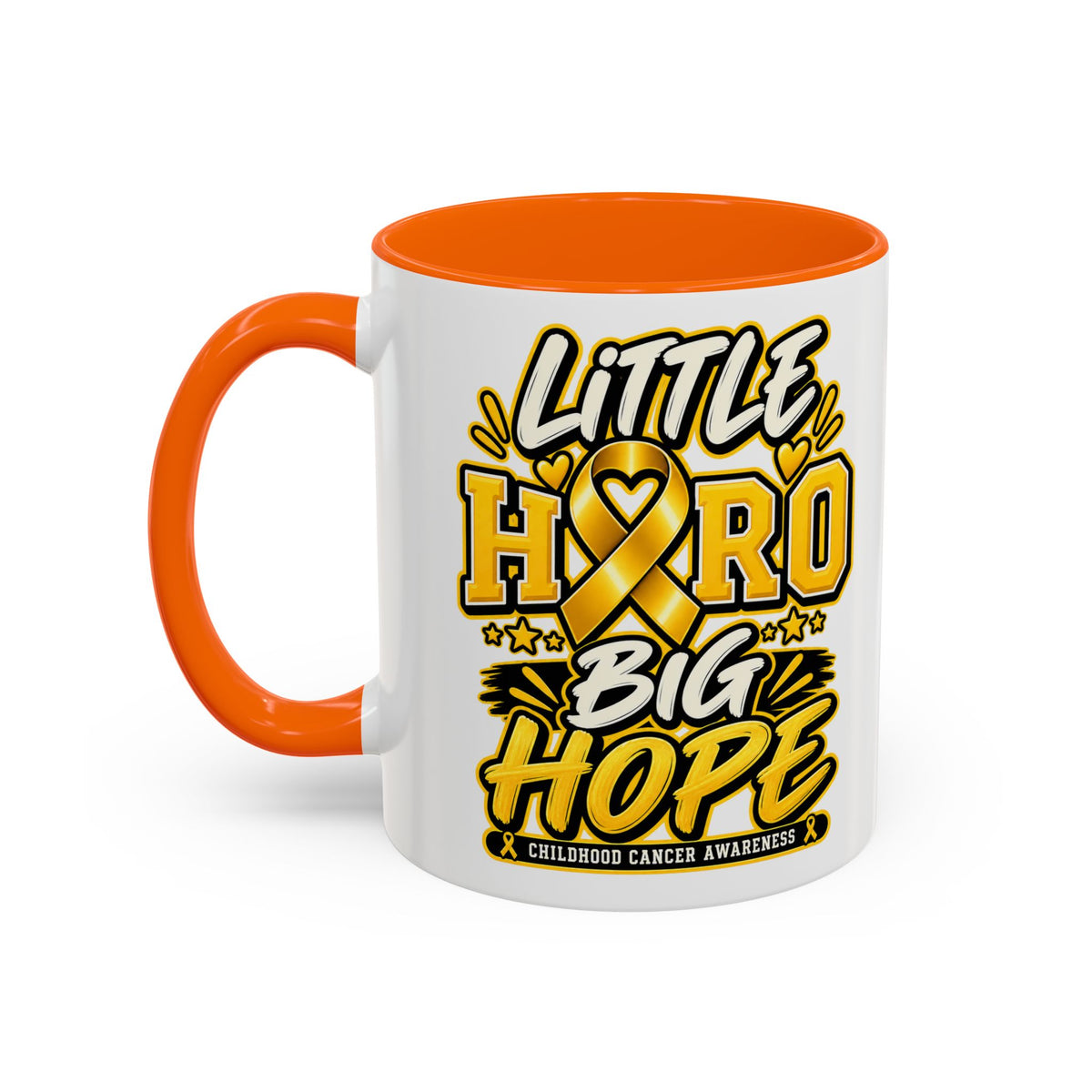 Little Hero Big Hope Coffee Mug — Childhood Cancer Awareness Accent Mug (11/15 oz)