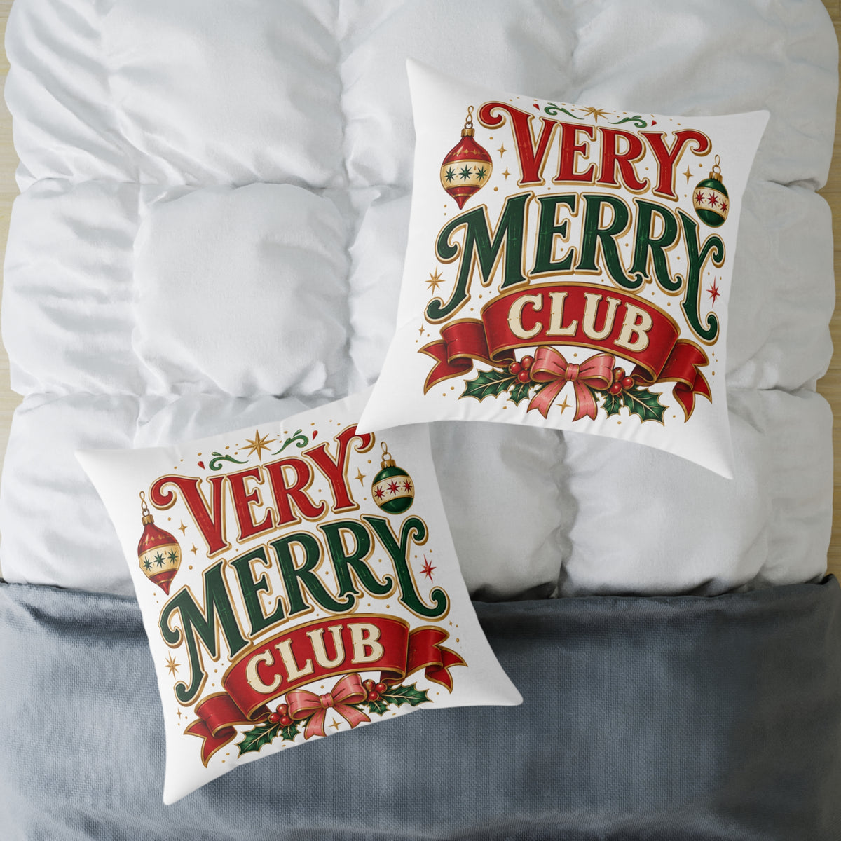 Christmas Very Merry Club Pillow - Festive Christmas Holiday Decorative Cushion