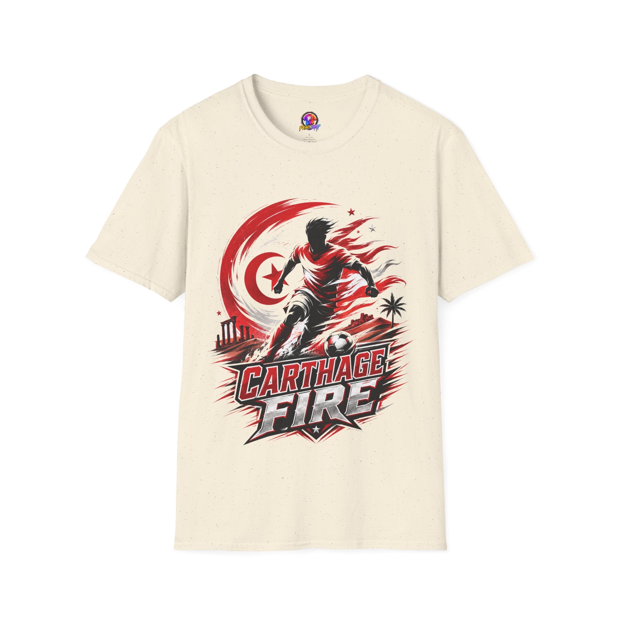 Tunisia Carthage Fire Soccer T-Shirt — Red Crescent Football Fan Tee