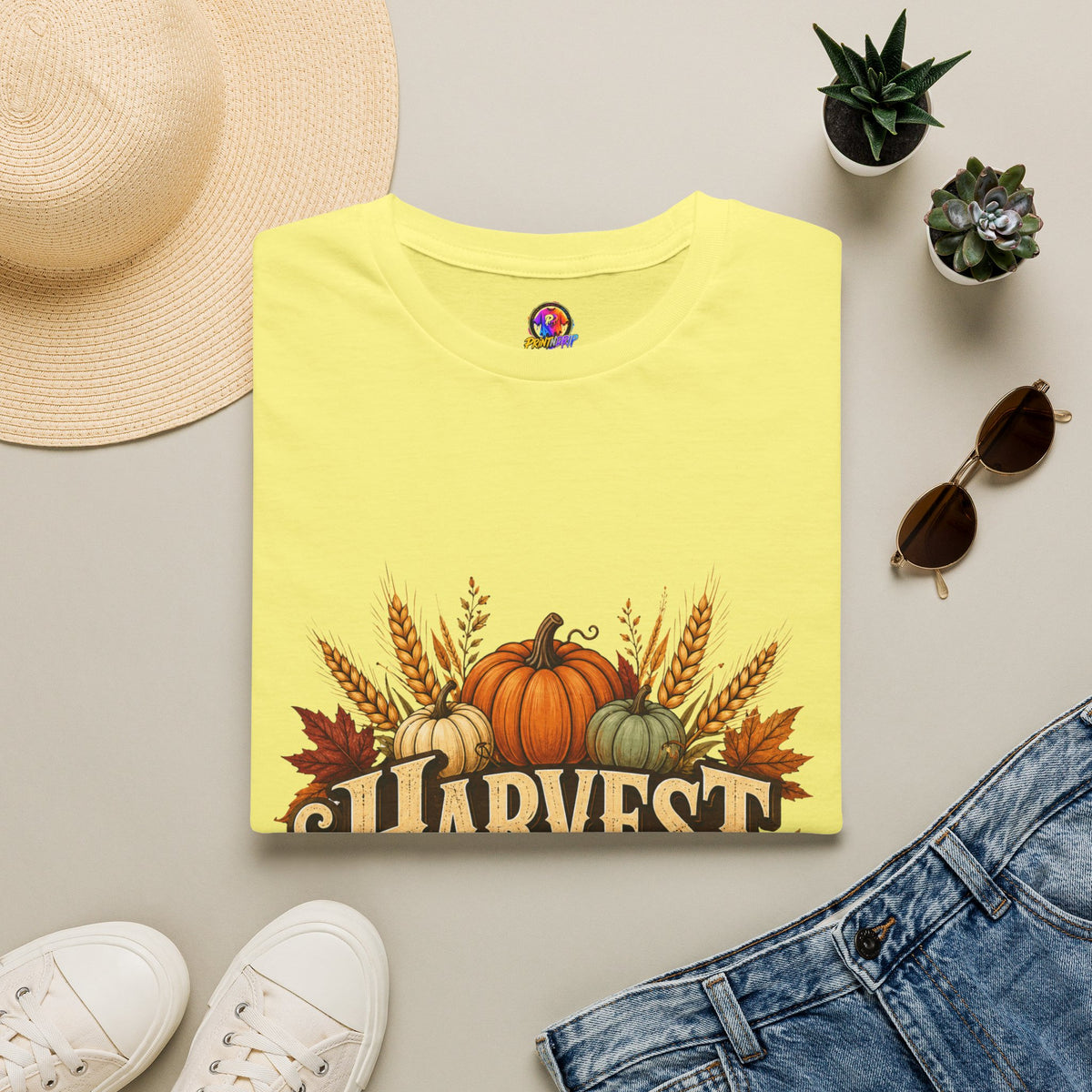 Thanksgiving T-Shirt Harvest Blessings T-Shirt — Fall Pumpkin & Wheat Autumn Tee