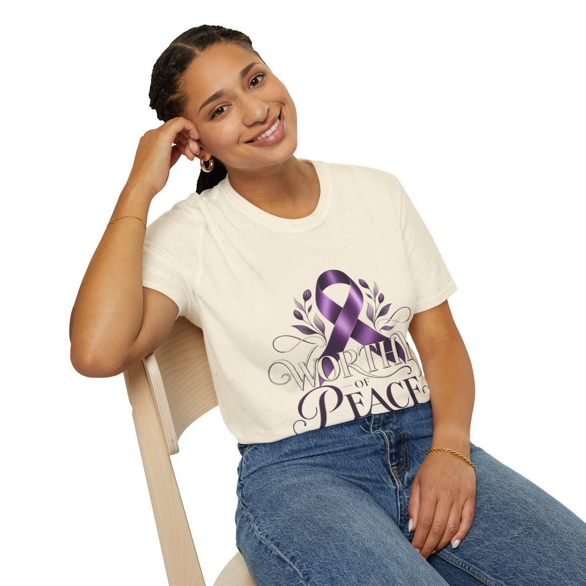 Worthy of Peace Purple Ribbon Domestic Violence  Awareness T-Shirt