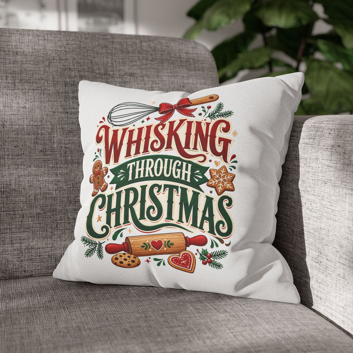 Christmas Whisking Through Christmas Spun Polyester Square Pillowcase