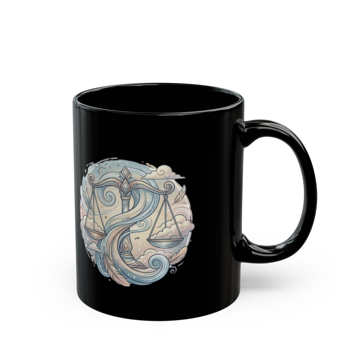 Libra Zodiac Black Coffee Mug — Scales & Waves Astrology Design