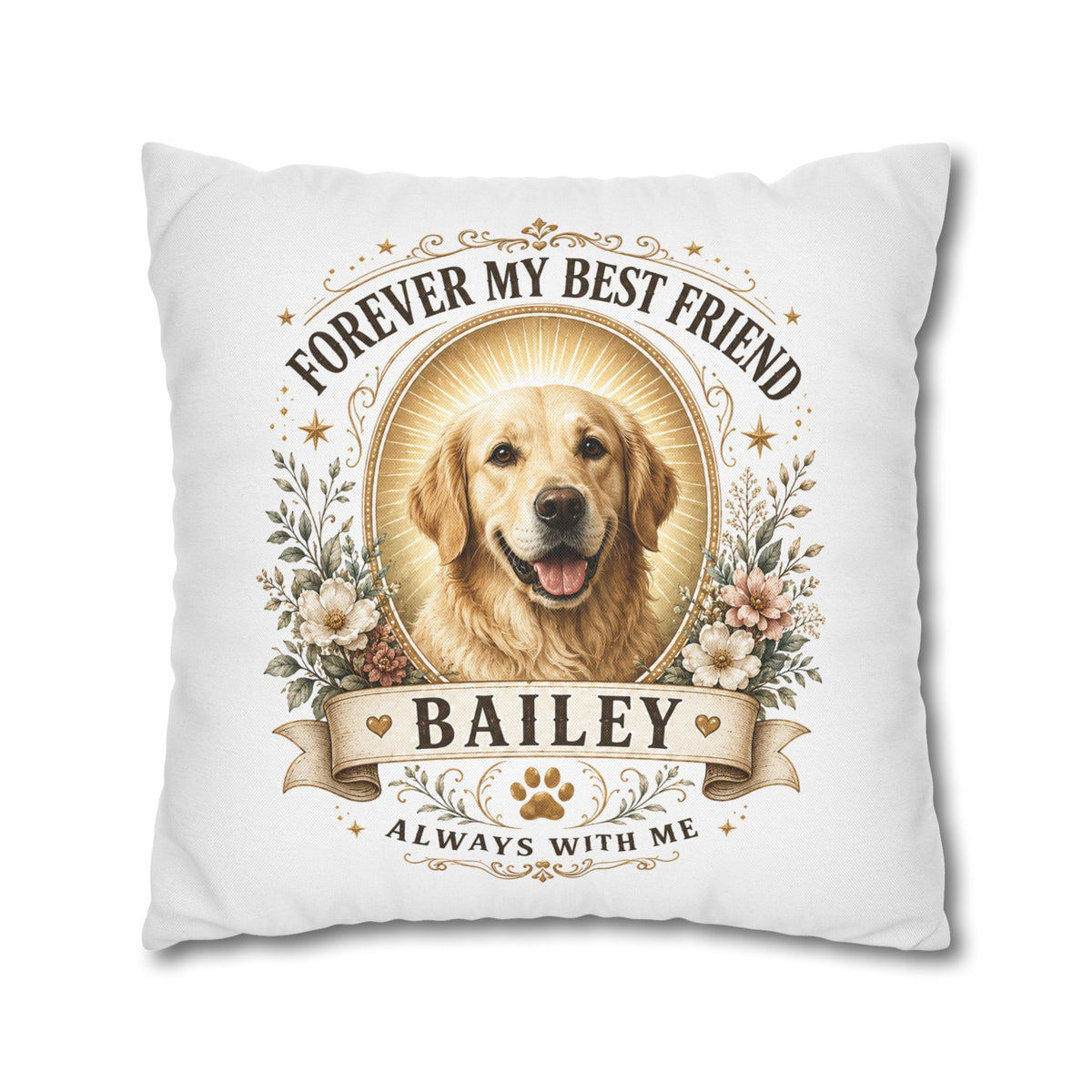Forever My Best Friend Personalized Dog Photo Milo Bailey Dog Dad Mom Pillowcase — "Bailey" Memorial Throw Pillowcase