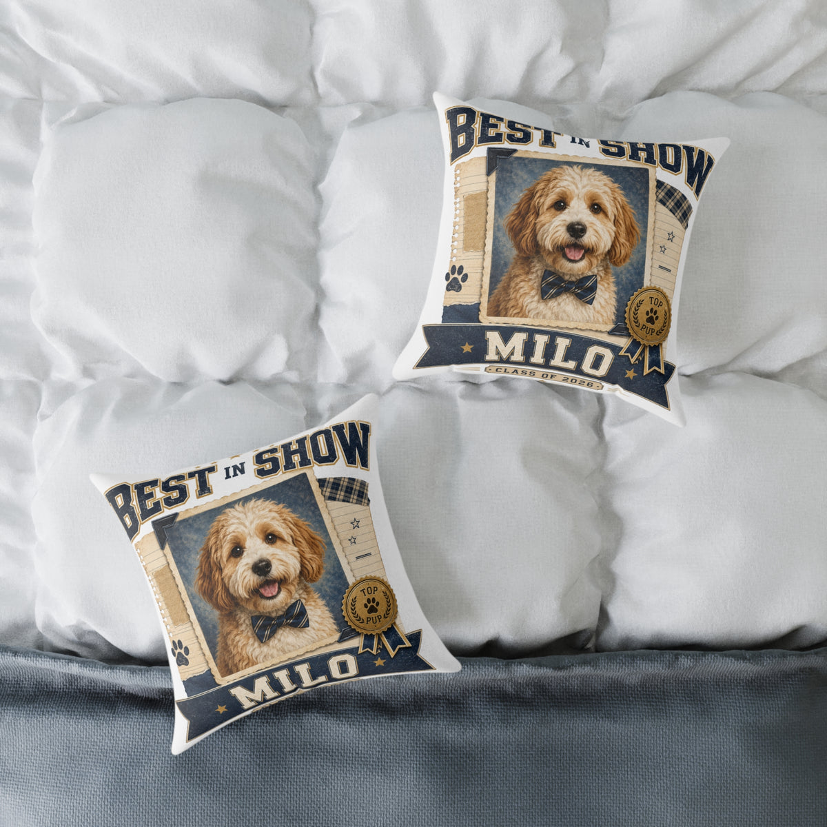 Best in Show Custom Pet Pillow  Milo Bailey Dog Dad Mom — Personalized Dog Photo Pillow with Name (Milo)
