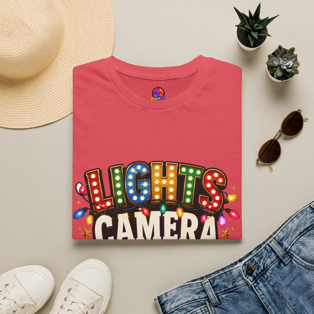 Lights Camera Christmas T-Shirt — Retro Marquee Holiday Tee