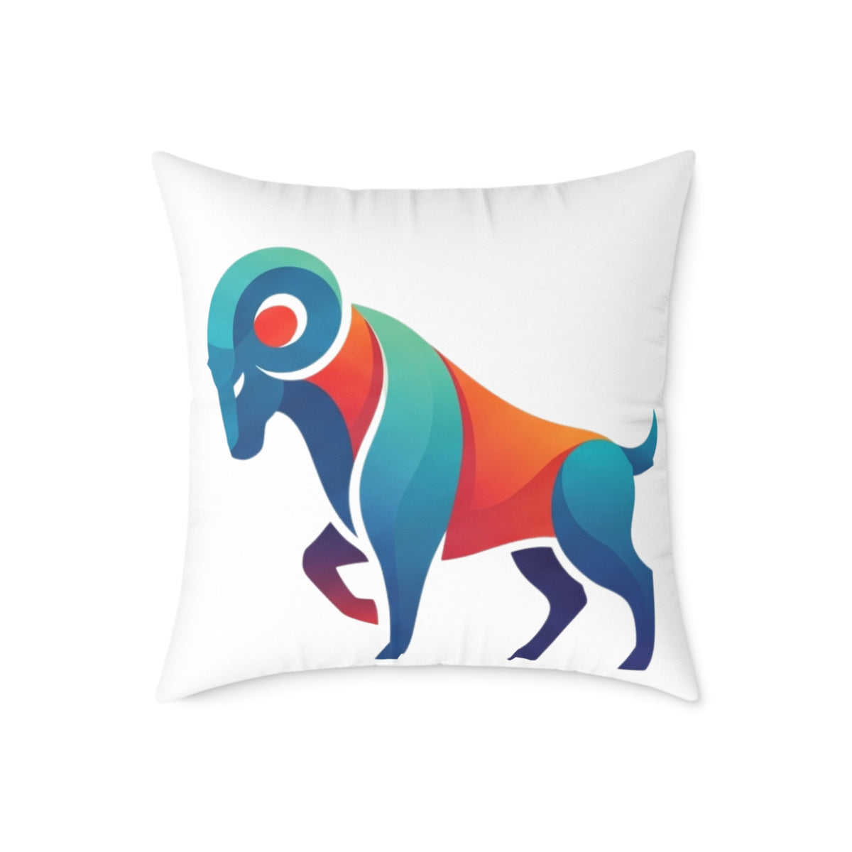 Aries Zodiac Ram Throw Pillow - Colorful Geometric Ram Accent Cushion for Living Room & Nursery
