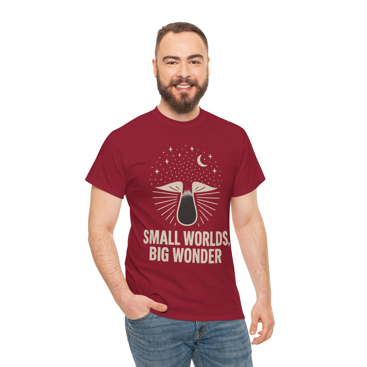Small Worlds Big Wonder Celestial Mushroom Tee - Aesthetic Nature T-Shirt - Trending Now - September 2026