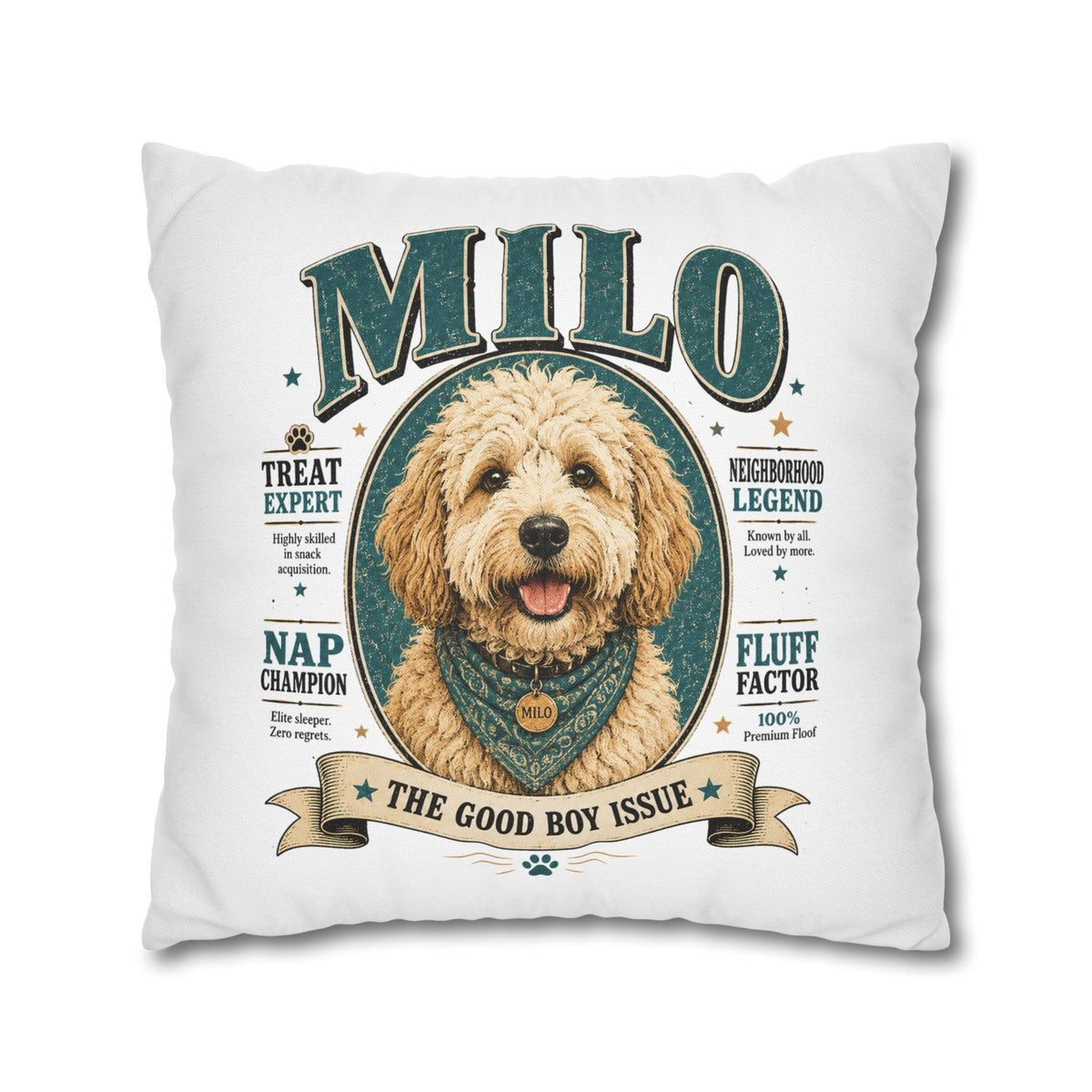 Dog Pillowcase — Personalized "Milo: The Good Boy Issue" Decorative Throw Pillowcase Milo Bailey Dog Dad Mom