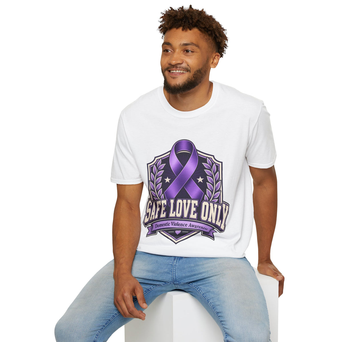 Domestic Violence Awareness T-Shirt — "Safe Love Only" Purple Ribbon Tee