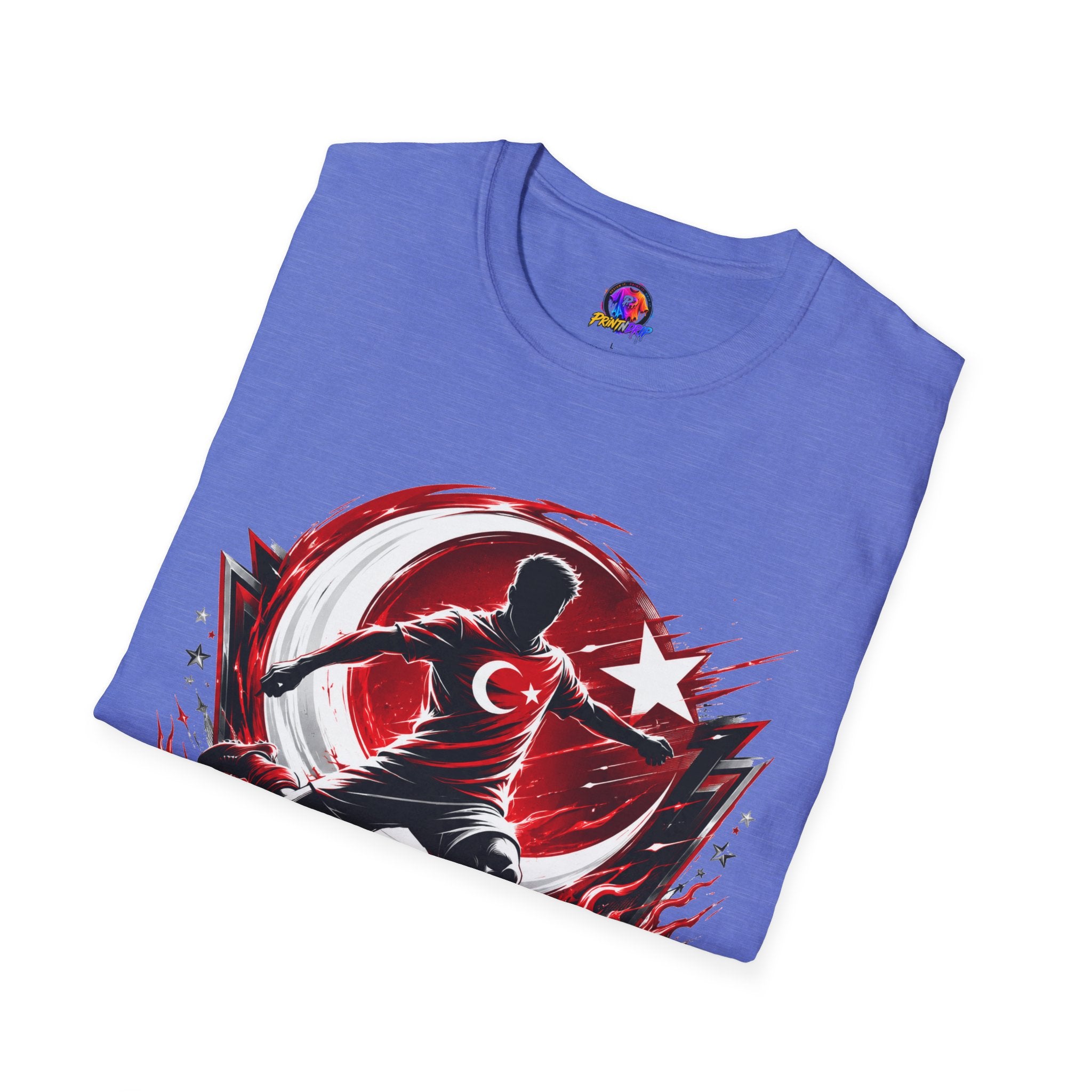 Turkey Crimson Flame Soccer T-Shirt — Turkish Crescent & Star Football Fan Tee
