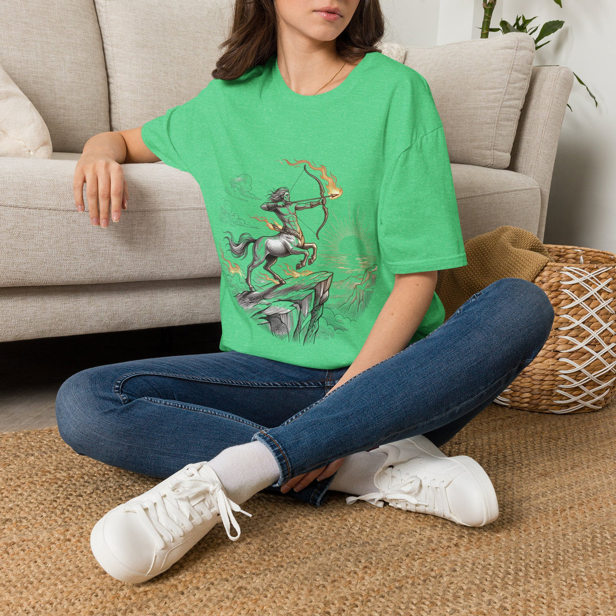 Sagittarius Centaur Archer T-Shirt — Mythical Archer Graphic Tee (Flaming Bow)