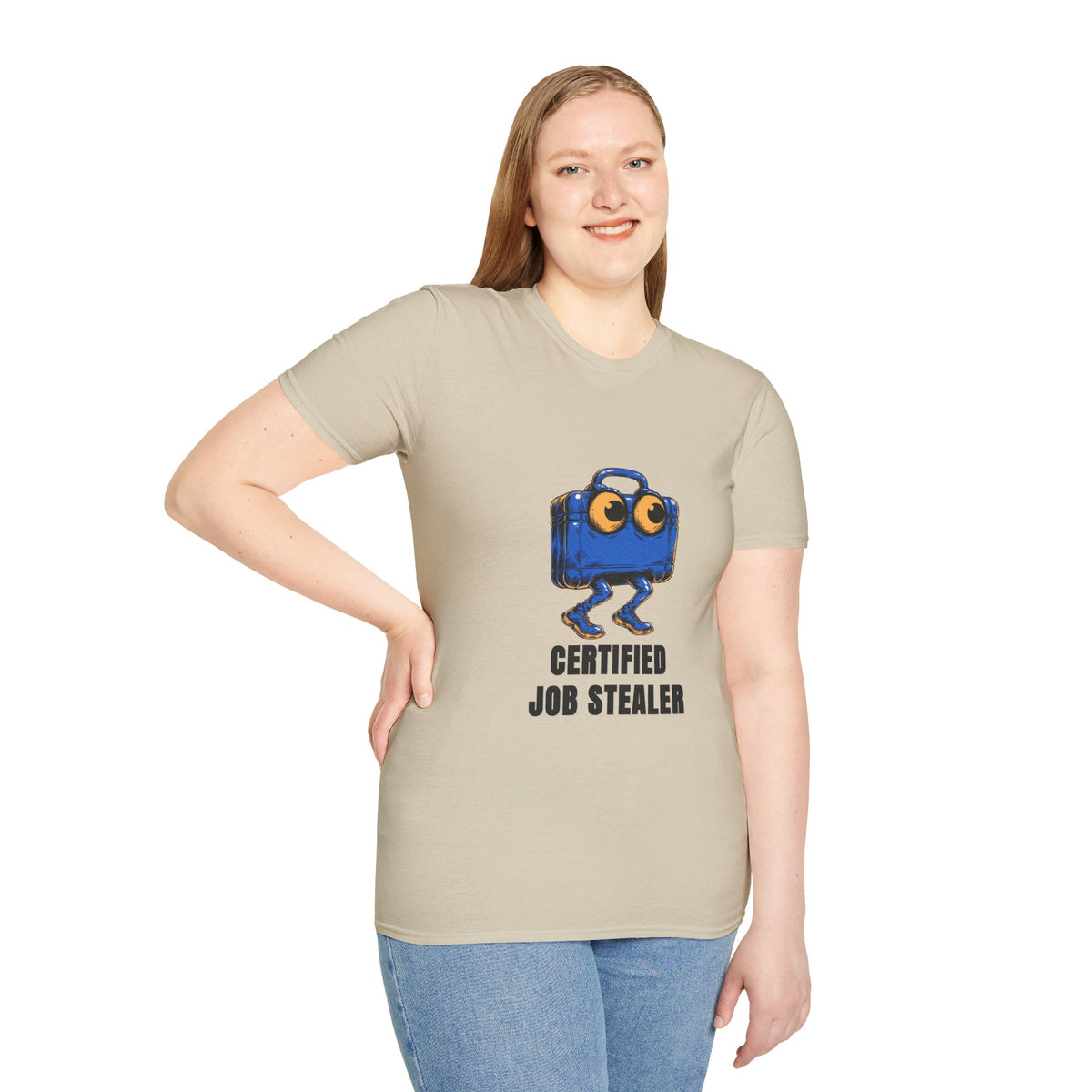 T-Shirt — Certified Job Stealer Funny Blue Suitcase Graphic - Trending Now - August 2026