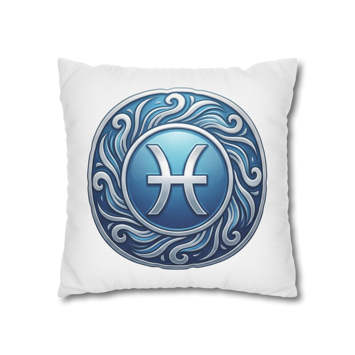 Pisces Zodiac Pillow Cover — Blue Astrological Symbol Decorative Throw Pillowcase