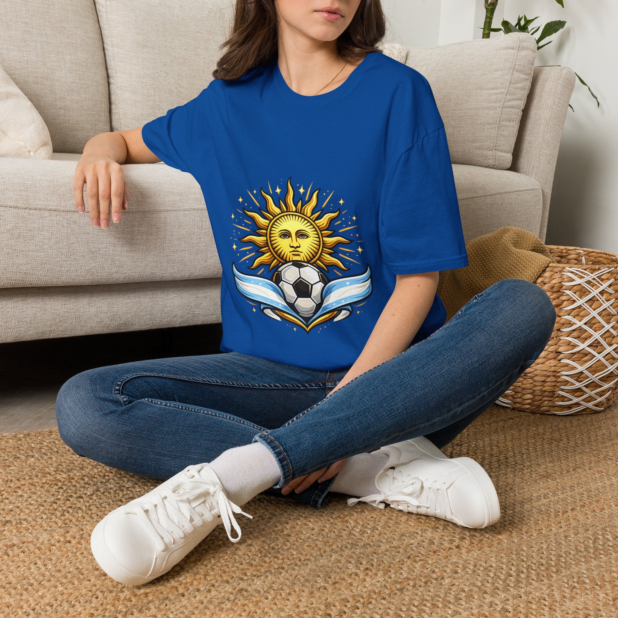 Argentina Sun Face Soccer T-Shirt — Retro Celestial Football Tee