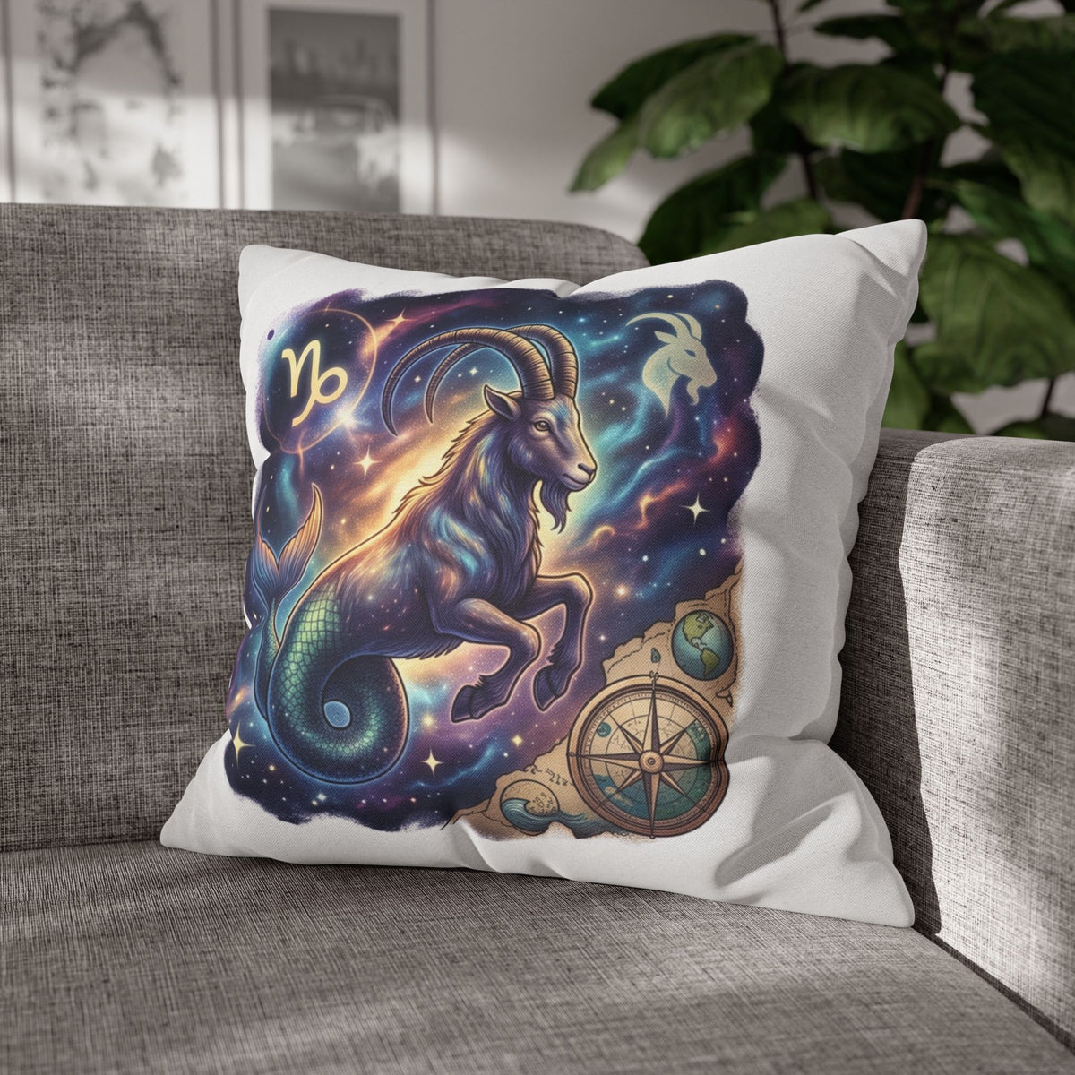 Capricorn Zodiac Throw Pillowcase — Mystical Goat Constellation Home Decor