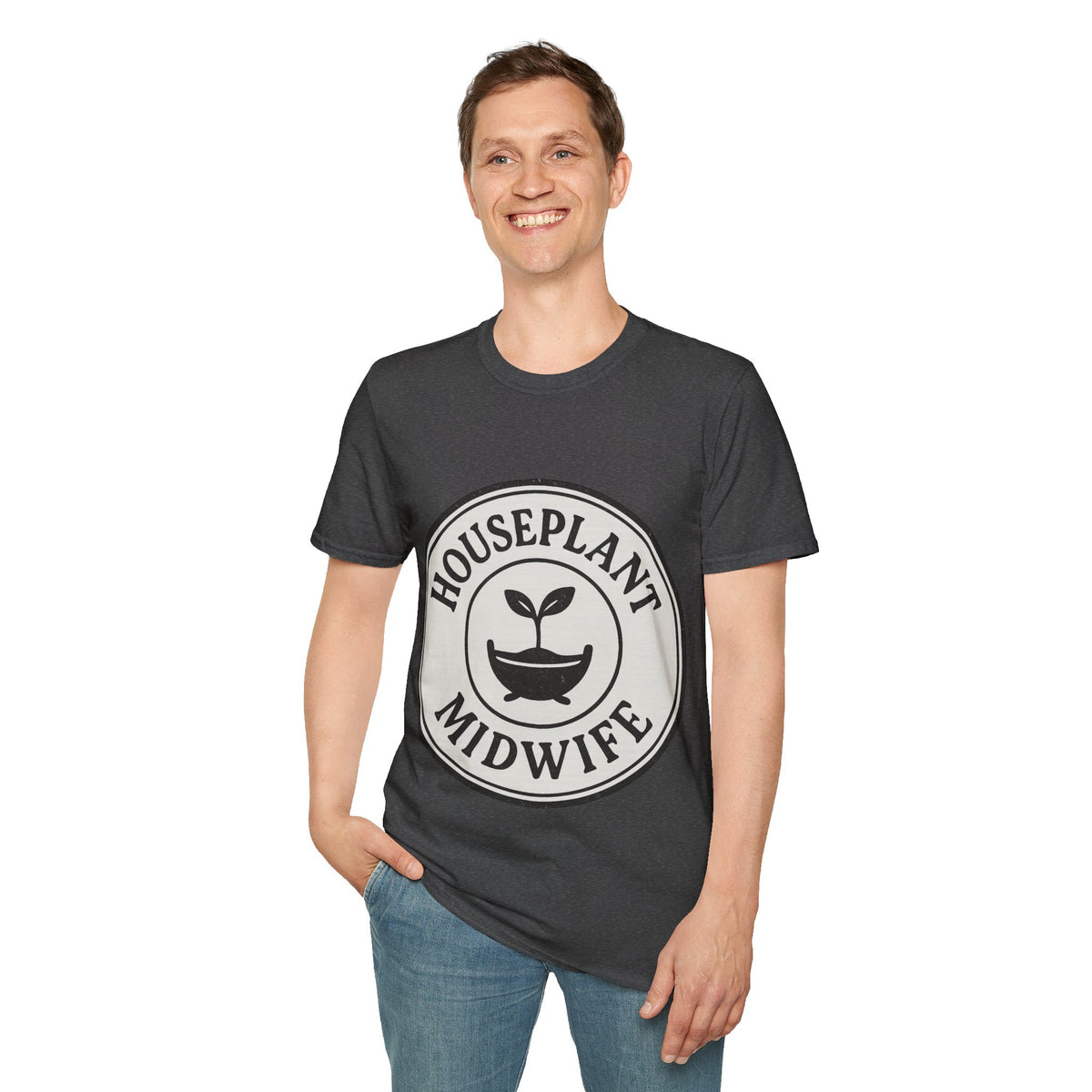 "Houseplant Midwife" Retro Circular Emblem Tee - Funny Plant Parent Propagation White T-Shirt - Trending Now - September 2026