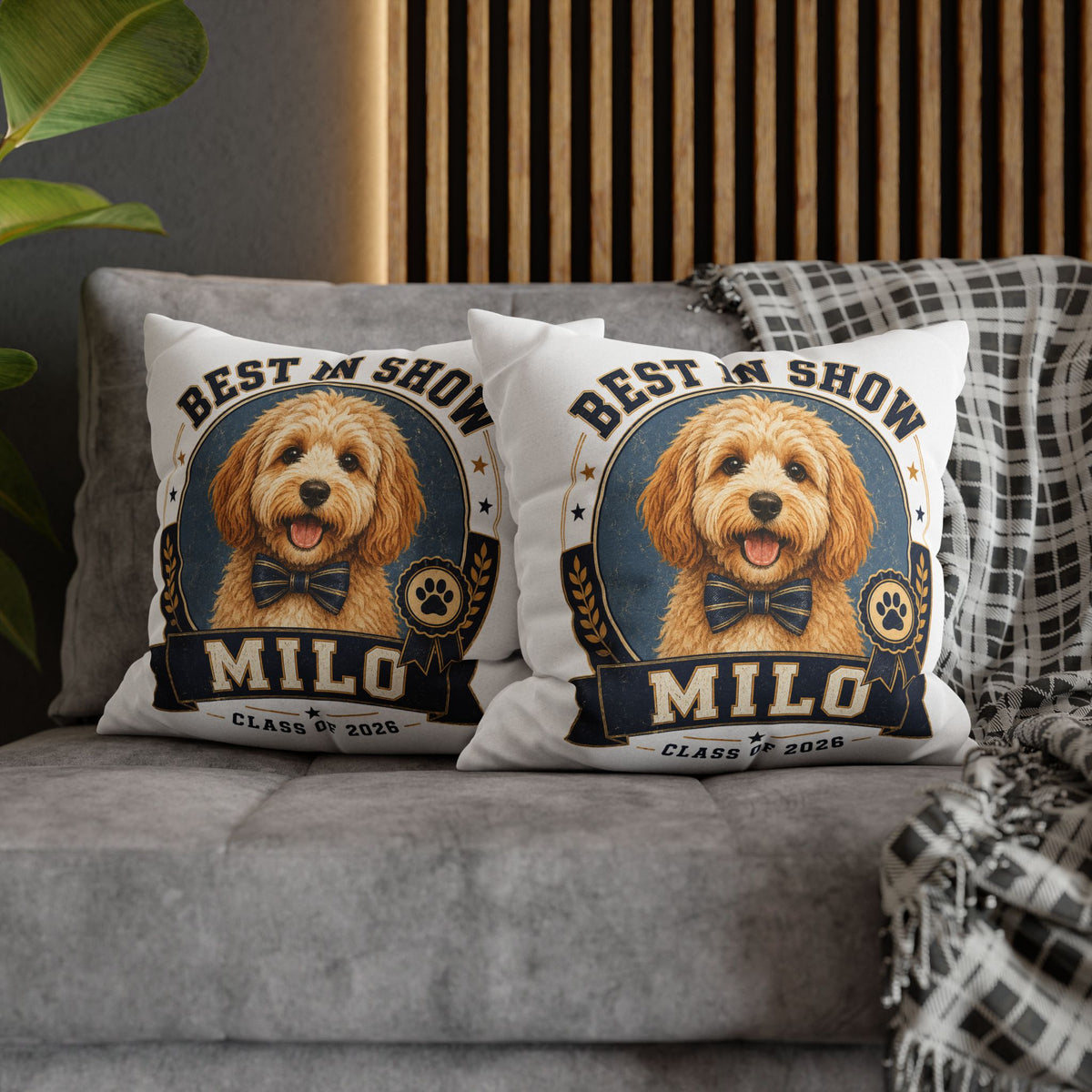 Best in Show Personalized Dog Pillowcase — "Milo" Class of 2026 Pet Decor Milo Bailey Dog Dad Mom