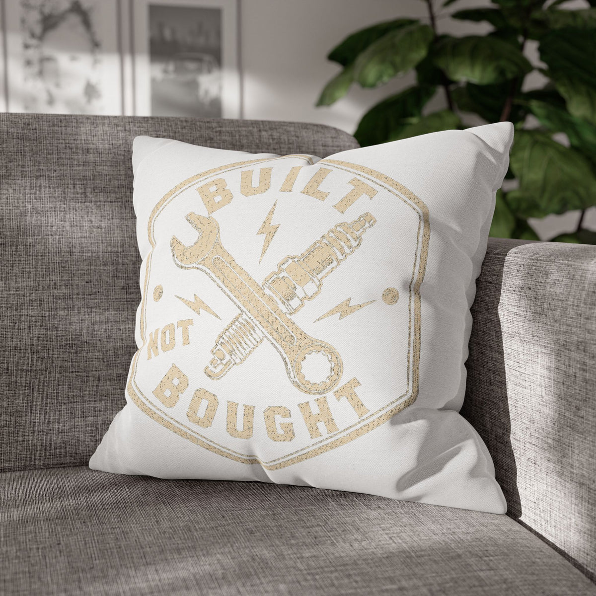 Built Not Bought Decorative Pillowcase –Milo Bailey Dog Dad Mom  Mechanic Wrench & Spark Plug Accent Cushion Cover