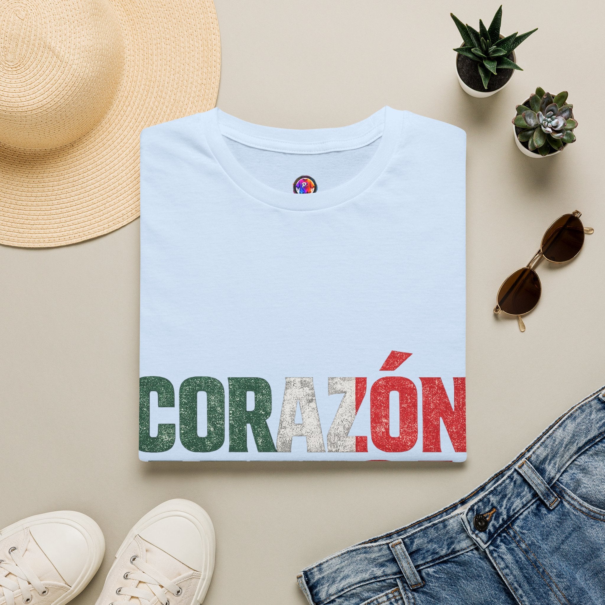 Mexico Corazón Azteca T-Shirt — Mexican Pride Flag Text Tee