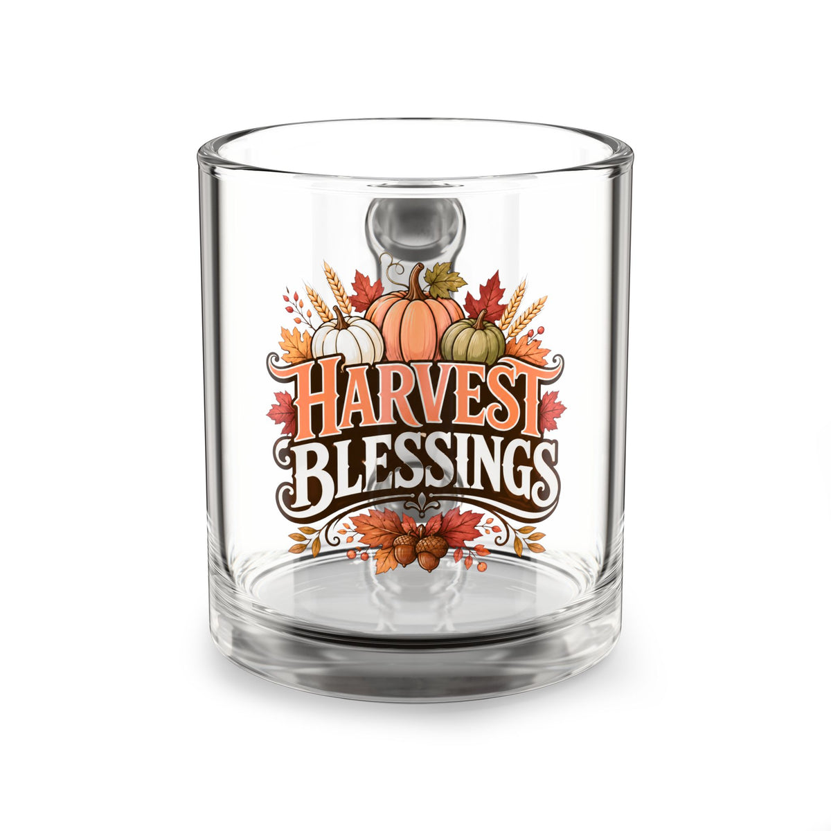 Glass Mug — "Harvest Blessings" Fall Pumpkin Thanksgiving Coffee Cup