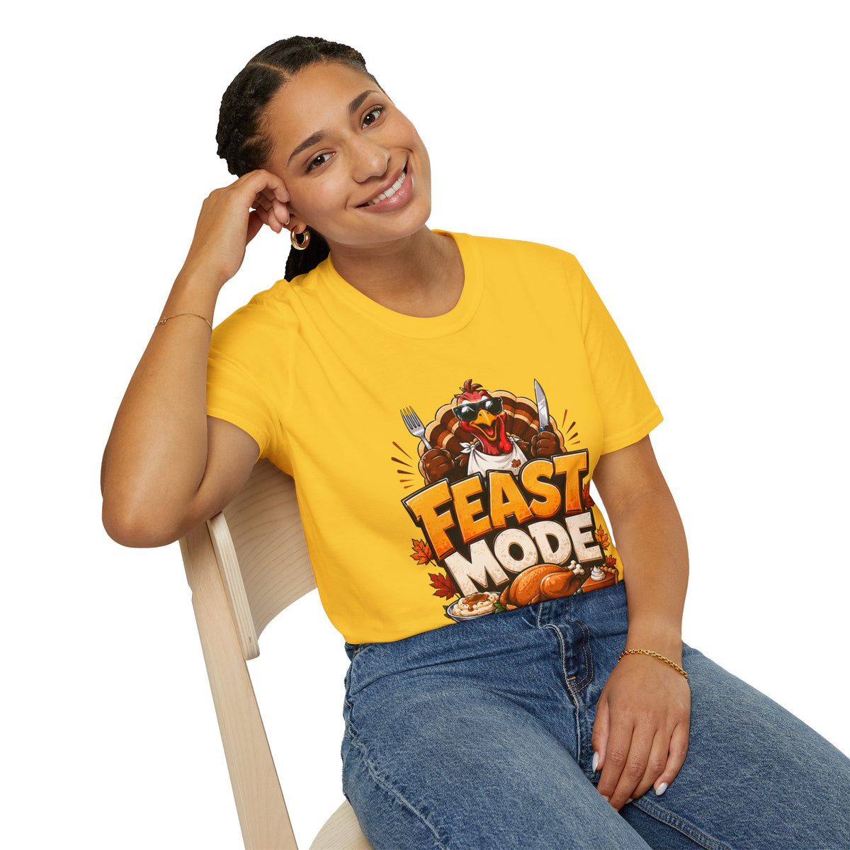Thanksgiving T-Shirt Feast Mode T-Shirt — Funny Thanksgiving Turkey Graphic Tee