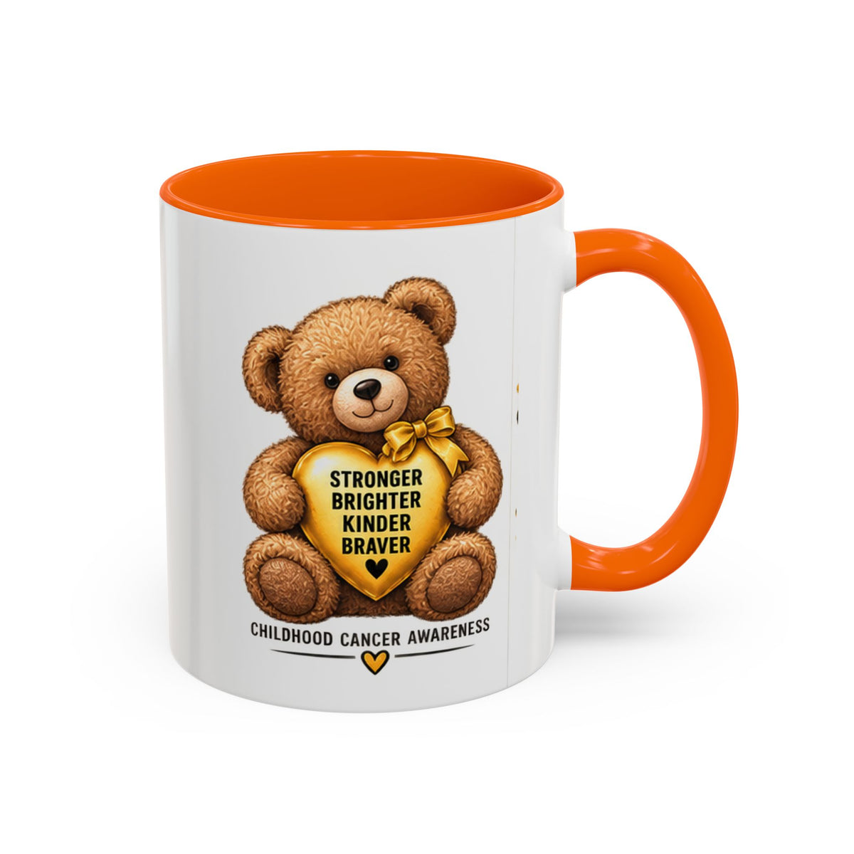 Childhood Cancer Awareness Coffee Mug — 'Stronger Brighter Kinder Braver' Teddy