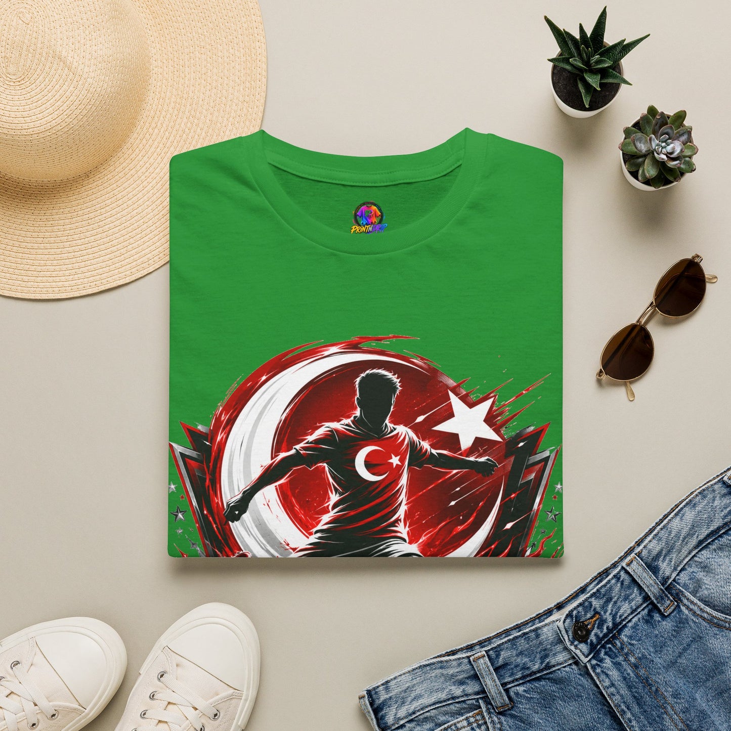 Turkey Crimson Flame Soccer T-Shirt — Turkish Crescent & Star Football Fan Tee