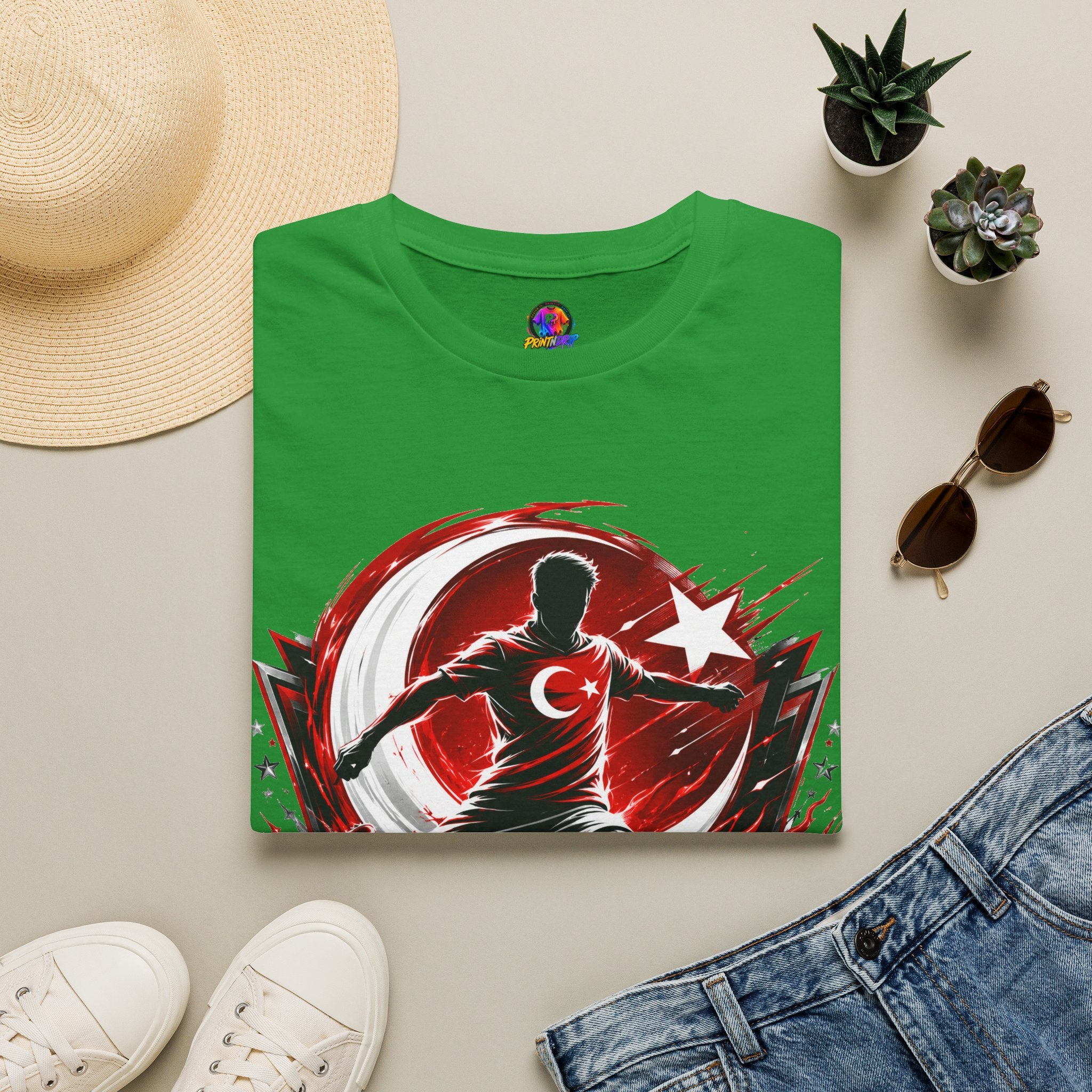 Turkey Crimson Flame Soccer T-Shirt — Turkish Crescent & Star Football Fan Tee