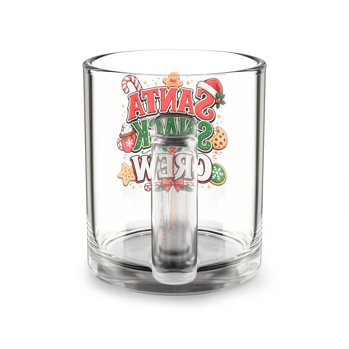 Christmas Glass Mug 10 oz Santa Snack Crew Glass Mug — 10oz Christmas Cookie Hot Cocoa Cup