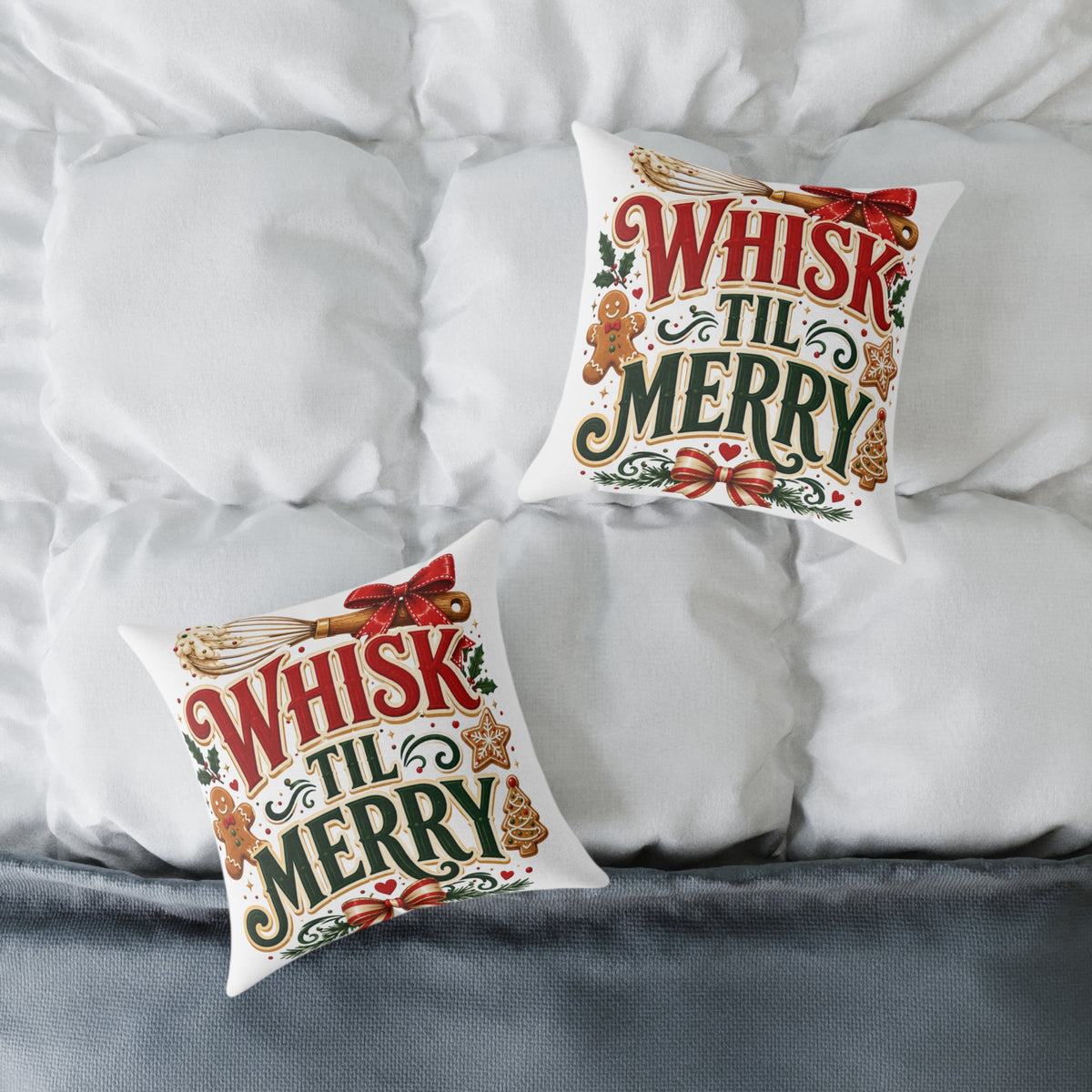 Christmas Whisk 'Til Merry Holiday Pillow - Christmas Baking Decorative Throw Pillow