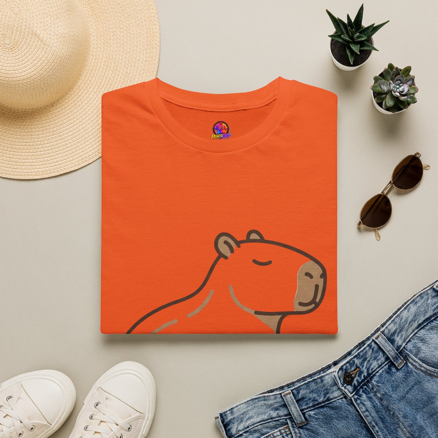 Cute Relaxed Capybara T-Shirt — Minimal Cartoon Capybara Graphic Tee
