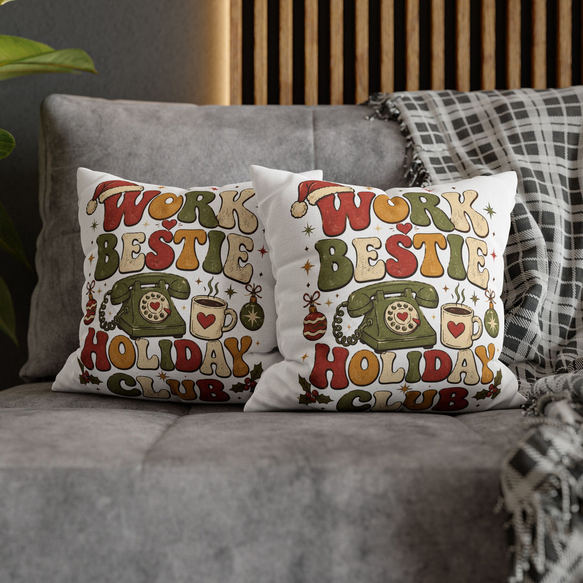 Holiday Work Bestie Pillowcase Modern Day Christmas  — Festive Office Friend Decorative Pillow Cover
