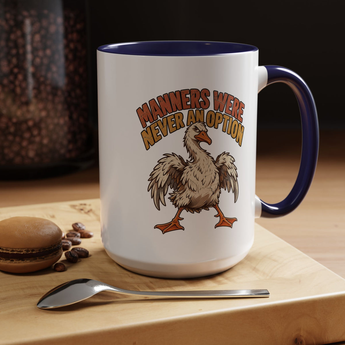 Coffee Mug — "Manners Were Never An Option" Funny Rude Chicken Accent Mug